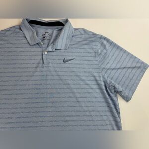 Nike Golf Polo Shirt Mens XL Blue Striped Dri-Fit Short Sleeve Performance Vent